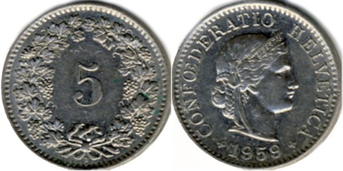5 раппен 1959 Швейцария