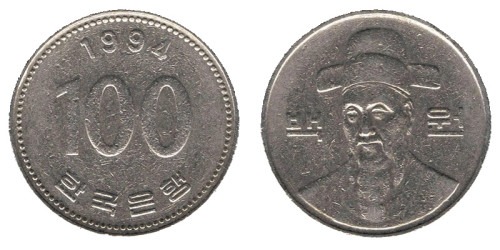 100 вон 1994 Южная Корея