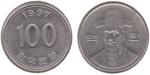 100 вон 1997 Южная Корея