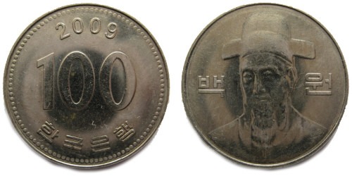 100 вон 2009 Южная Корея
