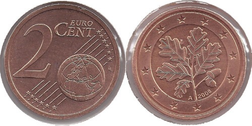 2 евроцента 2008 «А» Германия