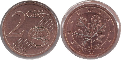 2 евроцента 2010 «А» Германия