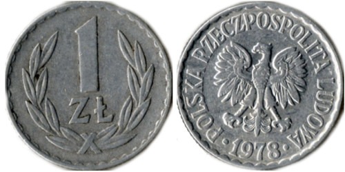 1 злотый 1978 Польша — без знака монетного двора