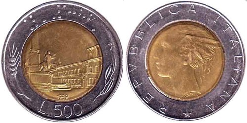 500 лир 1989 Италия