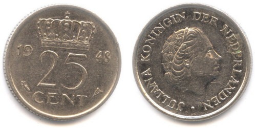25 центов 1948 Нидерланды