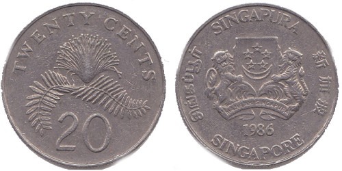 20 центов 1986 Сингапур