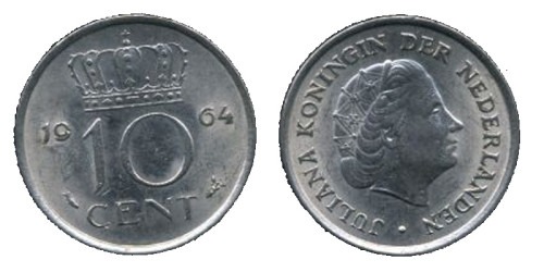 10 центов 1964 Нидерланды