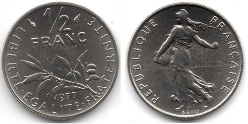 1/2 франка 1977 Франция