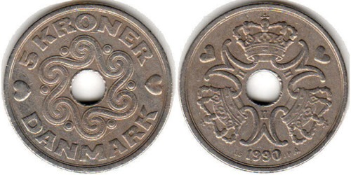 5 крон 1990 Дания