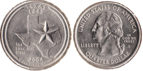 25 центов 2004 D США — Техас — Texas