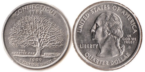 25 центов 1999 D США — Коннектикут — Connecticut