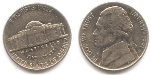 5 центов 1991 D США