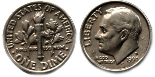 10 центов 1990 P США
