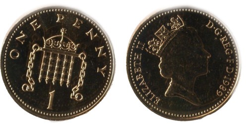 1 новый пенни 1989 Великобритания
