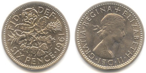 6 пенсов 1961 Великобритания
