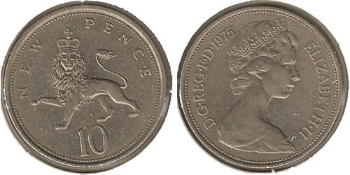 10 пенсов 1975 Великобритания