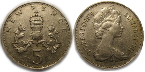 5 новых пенсов 1979 Великобритания