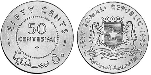 50 чентезимо 1967 Сомали