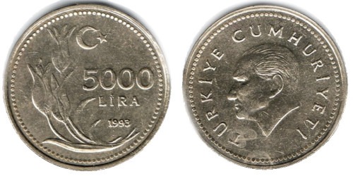 5000 лир 1993 Турция