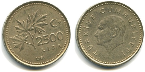 2500 лир 1991 Турция