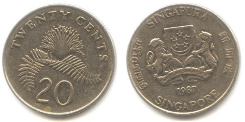 20 центов 1987 Сингапур