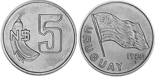 5 новых песо 1980 Уругвай