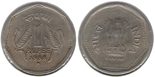1 рупия 1988 Индия — Хайдарабад