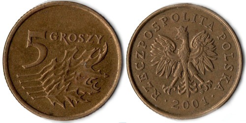 5 грошей 2001 Польша