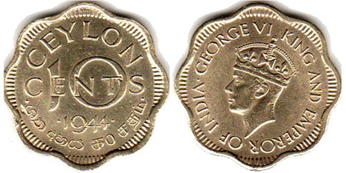 10 центов 1944 Шри-Ланка (Цейлон)