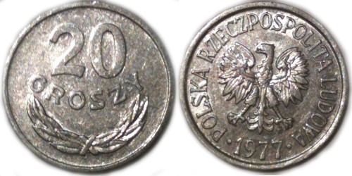 20 грошей 1977 Польша