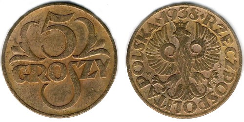 5 грошей 1938 Польша