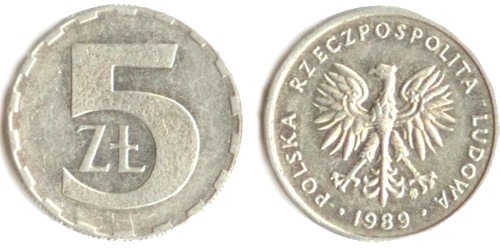 5 злотых 1989 Польша