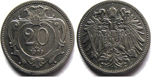 20 геллеров 1909 Австрия (Австро-Венгрия)