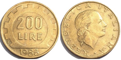 200 лир 1988 Италия