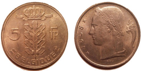 5 франков 1958 Бельгия (FR)