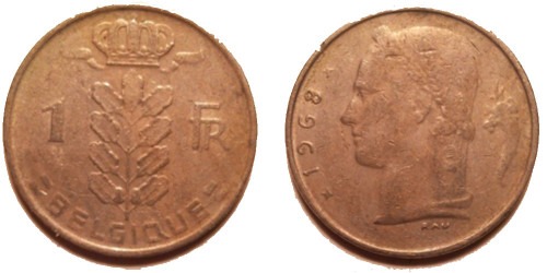 1 франк 1968 Бельгия (FR)