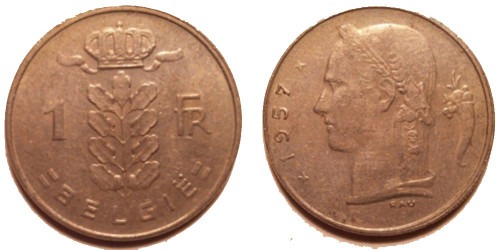 1 франк 1957 Бельгия (FR)