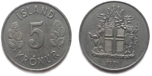 5 крон 1971 Исландия