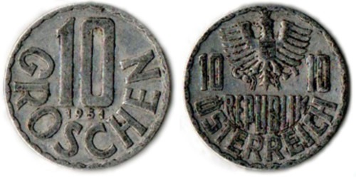 10 грошей 1951 Австрия