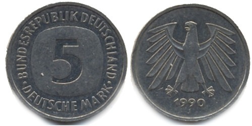 5 марок 1990 «J» Германия