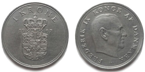 1 крона 1967 Дания