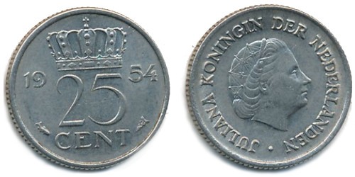 25 центов 1954 Нидерланды