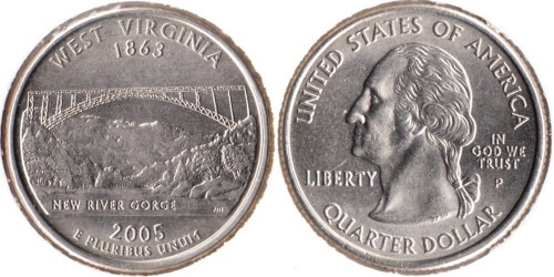 25 центов 2005 P США — Западная Вирджиния (Виргиния) — West Virginia