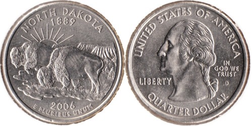 25 центов 2006 D США — Северная Дакота — North Dakota UNC