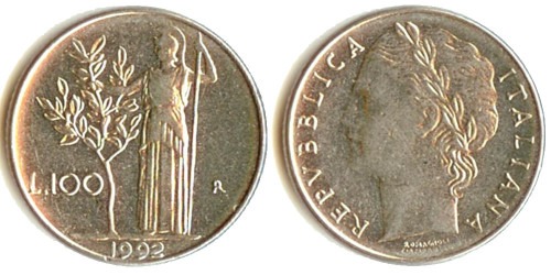 100 лир 1992 Италия
