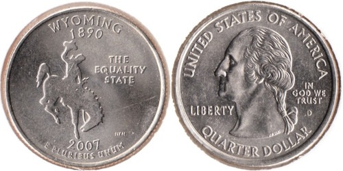 25 центов 2007 D США — Вайоминг — Wyoming