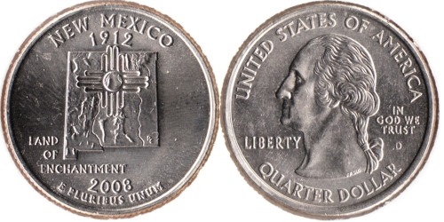 25 центов 2008 D США — Нью-Мексико — New Mexico