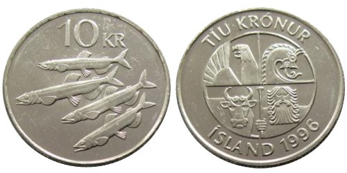 10 крон 1996 Исландия