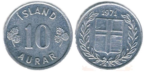 10 эйре (аурар) 1971 Исландия