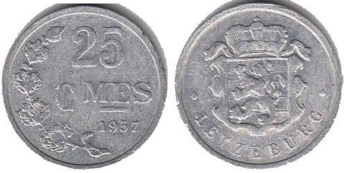 25 сантимов 1957 Люксембург